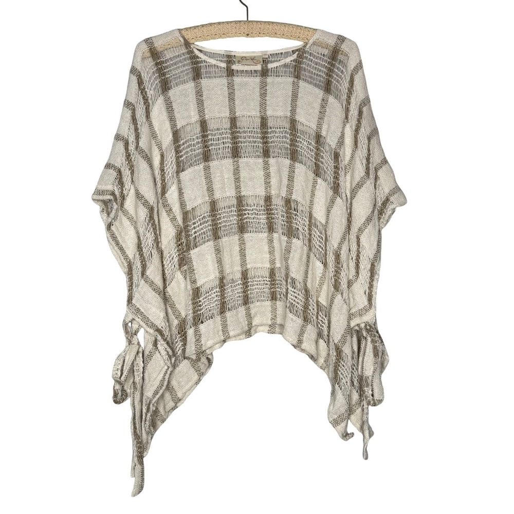 Paper Lace Linen Lagenlook Oversized Poncho Tunic One Size Open Knit Natural